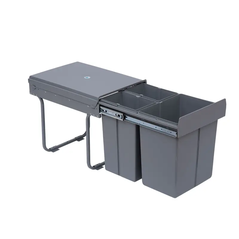 Cubo Basura Extraible Bajo Fregadero con 3 Contenedores de Reciclaje Clasificación de Residuos 48x34,2x41,8 cm Gris