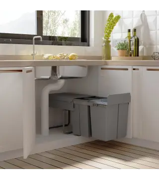 Cubo Basura Extraible Bajo Fregadero con 3 Contenedores de Reciclaje Clasificación de Residuos 48x34,2x41,8 cm Gris