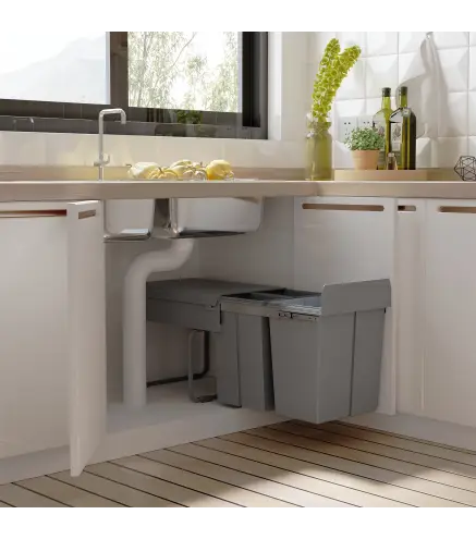 Cubo Basura Extraible Bajo Fregadero con 3 Contenedores de Reciclaje Clasificación de Residuos 48x34,2x41,8 cm Gris