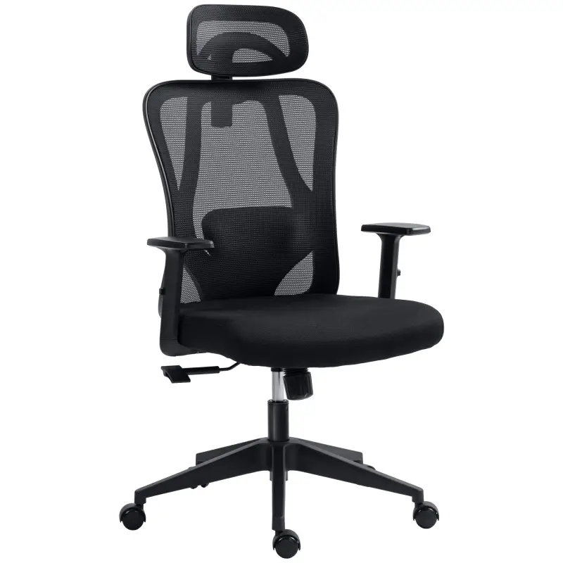 Silla de Oficina Giratoria con Reposabrazos 2D Silla Escritorio Regulable en Altura Reposacabezas Soporte Lumbar y Respaldo Alto