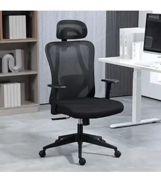 Silla de Oficina Giratoria con Reposabrazos 2D Silla Escritorio Regulable en Altura Reposacabezas Soporte Lumbar y Respaldo Alto
