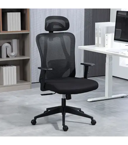 Silla de Oficina Giratoria con Reposabrazos 2D Silla Escritorio Regulable en Altura Reposacabezas Soporte Lumbar y Respaldo Alto