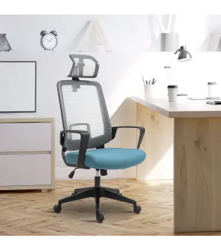 Silla de Oficina Ergonómica Silla Escritorio Giratoria con Altura Ajustable Soporte Lumbar Reposabrazos y Reposacabezas Regulabl