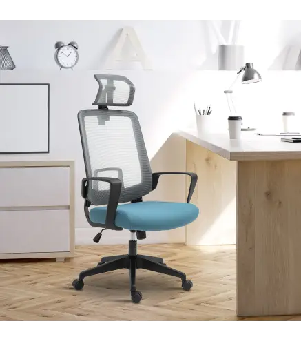 Silla de Oficina Ergonómica Silla Escritorio Giratoria con Altura Ajustable Soporte Lumbar Reposabrazos y Reposacabezas Regulabl