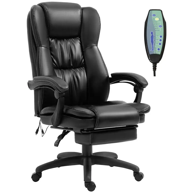 Silla de Masaje Reclinable con Altura Ajustable Reposapiés Retráctil y Control Remoto 68,5x68,5x113-121 cm Negro