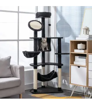 Árbol Rascador para Gatos Grande 65x50x153 cm Torre para Gatos Centro de Actividades con Múltiples Plataforma Poste Hamaca Bolas