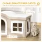 Casa Plegable para Gatos Interior Cueva para Gatos Grande con Tapa Extraíble Cojines 2 Entradas y Ventana Taburete para Gatos 63
