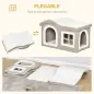Casa Plegable para Gatos Interior Cueva para Gatos Grande con Tapa Extraíble Cojines 2 Entradas y Ventana Taburete para Gatos 63