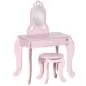 Tocador Infantil de Madera para 3-6 Años con Cajón Taburete a Juego y Espejo Tipo Princesa 60x36x88 cm Rosa