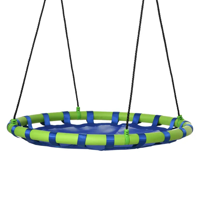 Columpio Infantil Nido con Altura Ajustable Columpio Redondo de Árbol para +3 Años Ø100x120-180 cm Azul y Verde
