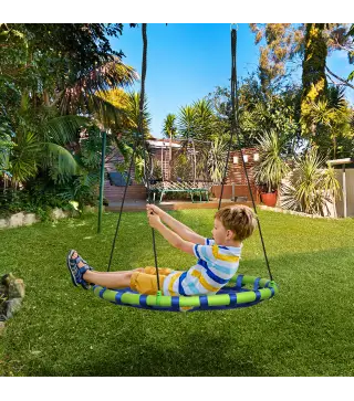 Columpio Infantil Nido con Altura Ajustable Columpio Redondo de Arbol para +3 Anos 100x120-180 cm Azul y Verde