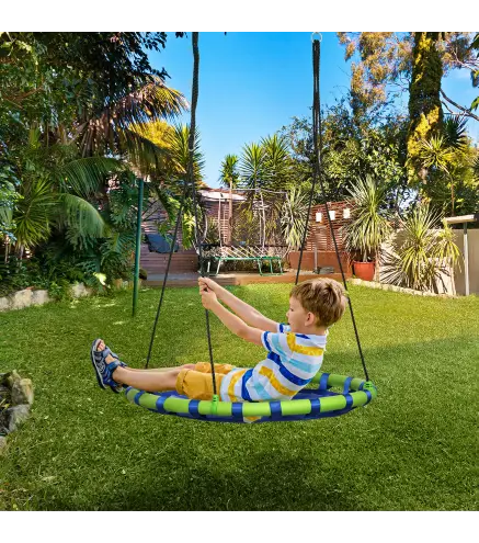 Columpio Infantil Nido con Altura Ajustable Columpio Redondo de Arbol para +3 Anos 100x120-180 cm Azul y Verde
