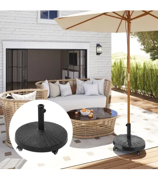 Base para Sombrilla con Ruedas de Resina y Metal Compatible con Postes Ø38 mm y Ø48 mm Ø52x41 cm Negro