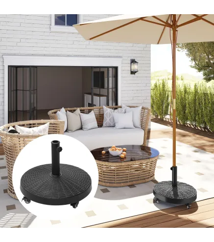 Base para Sombrilla con Ruedas de Resina y Metal Compatible con Postes Ø38 mm y Ø48 mm Ø52x41 cm Negro