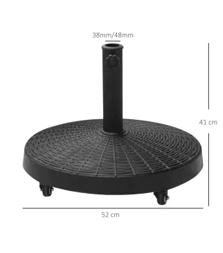 Base para Sombrilla con Ruedas de Resina y Metal Compatible con Postes Ø38 mm y Ø48 mm Ø52x41 cm Negro