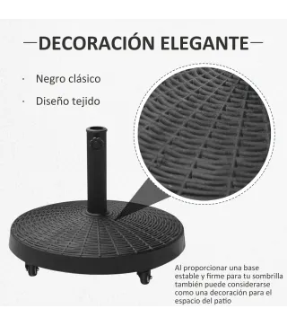 Base para Sombrilla con Ruedas de Resina y Metal Compatible con Postes Ø38 mm y Ø48 mm Ø52x41 cm Negro