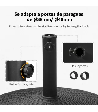 Base para Sombrilla con Ruedas de Resina y Metal Compatible con Postes Ø38 mm y Ø48 mm Ø52x41 cm Negro