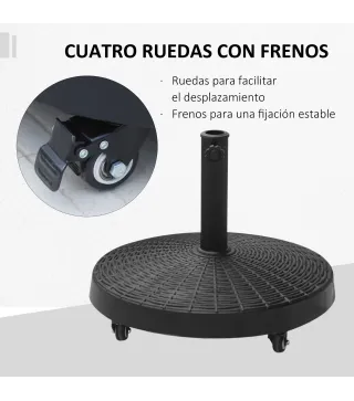 Base para Sombrilla con Ruedas de Resina y Metal Compatible con Postes Ø38 mm y Ø48 mm Ø52x41 cm Negro