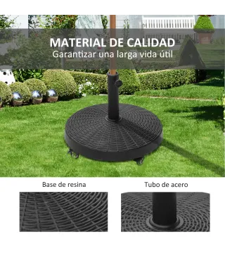 Base para Sombrilla con Ruedas de Resina y Metal Compatible con Postes Ø38 mm y Ø48 mm Ø52x41 cm Negro