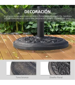 Base para Sombrilla de Jardín de 9 kg Soporte de Parasol Redondo de Resina para Postes de 38mm/48mm Ø45,5x31 cm Bronce