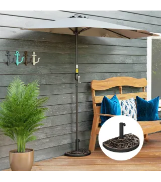 Soporte para Parasol Peso 9 kg en Forma de Semicírculo para Poste de Paraguas de Ø3,8 cm y Ø4,8 cm 50x31x32 cm Bronce