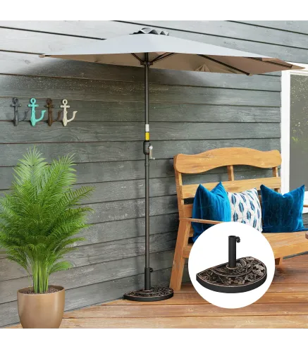 Soporte para Parasol Peso 9 kg en Forma de Semicírculo para Poste de Paraguas de Ø3,8 cm y Ø4,8 cm 50x31x32 cm Bronce