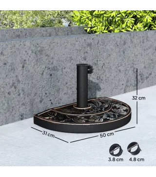 Soporte para Parasol Peso 9 kg en Forma de Semicírculo para Poste de Paraguas de Ø3,8 cm y Ø4,8 cm 50x31x32 cm Bronce