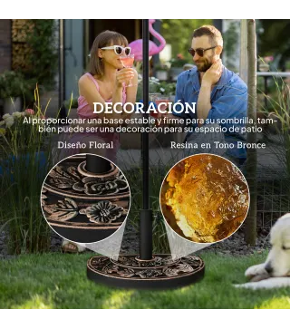 Soporte para Parasol Peso 9 kg en Forma de Semicírculo para Poste de Paraguas de Ø3,8 cm y Ø4,8 cm 50x31x32 cm Bronce