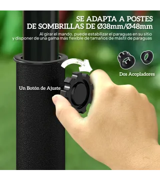 Soporte para Parasol Peso 9 kg en Forma de Semicírculo para Poste de Paraguas de Ø3,8 cm y Ø4,8 cm 50x31x32 cm Bronce