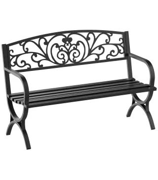 Banco de Jardín de 2 Plazas Banco de Terraza de Hierro con Diseño Clásico Patrón Floral 127x60x85cm Negro