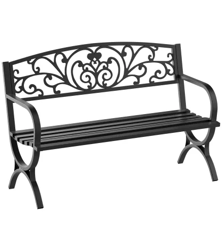 Banco de Jardín de 2 Plazas Banco de Terraza de Hierro con Diseño Clásico Patrón Floral 127x60x85cm Negro