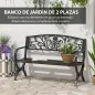 Banco de Jardín de 2 Plazas Banco de Terraza de Hierro con Diseño Clásico Patrón Floral 127x60x85cm Negro