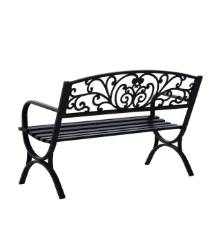 Banco de Jardín de 2 Plazas Banco de Terraza de Hierro con Diseño Clásico Patrón Floral 127x60x85cm Negro