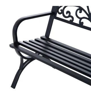 Banco de Jardín de 2 Plazas Banco de Terraza de Hierro con Diseño Clásico Patrón Floral 127x60x85cm Negro