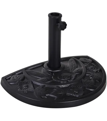 Soporte para Parasol Peso 9 kg en Forma de Semicírculo para Poste de Paraguas de Ø3,8 cm y Ø4,8 cm 50x31x32 cm Negro