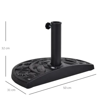 Soporte para Parasol Peso 9 kg en Forma de Semicírculo para Poste de Paraguas de Ø3,8 cm y Ø4,8 cm 50x31x32 cm Negro