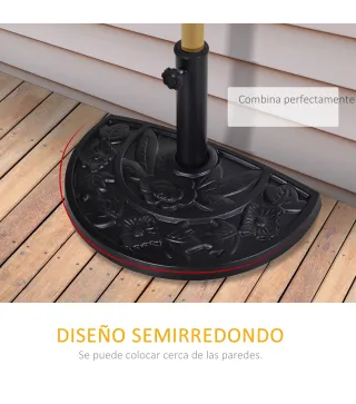 Soporte para Parasol Peso 9 kg en Forma de Semicírculo para Poste de Paraguas de Ø3,8 cm y Ø4,8 cm 50x31x32 cm Negro
