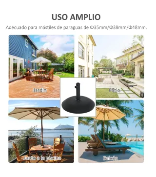 Base para Sombrilla Redonda 25 kg Soporte de Parasol de Cemento para Sombrilla con Postes Ø33 mm Ø38 mm Ø48 mm