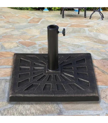 Base para Sombrilla de Resina Peso 15 kg para Poste de Parasol de Ø3,8 cm y Ø4,8 cm para Terraza 47x47x32 cm Bronce