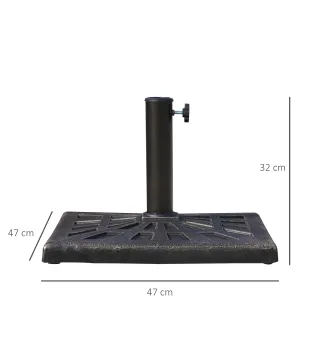 Base para Sombrilla de Resina Peso 15 kg para Poste de Parasol de Ø3,8 cm y Ø4,8 cm para Terraza 47x47x32 cm Bronce
