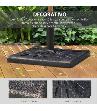 Base para Sombrilla de Resina Peso 15 kg para Poste de Parasol de Ø3,8 cm y Ø4,8 cm para Terraza 47x47x32 cm Bronce