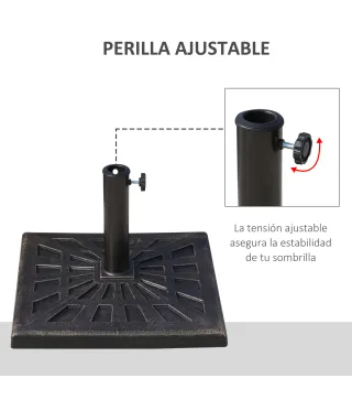Base para Sombrilla de Resina Peso 15 kg para Poste de Parasol de Ø3,8 cm y Ø4,8 cm para Terraza 47x47x32 cm Bronce