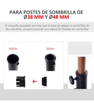 Base para Sombrilla de Resina Peso 15 kg para Poste de Parasol de Ø3,8 cm y Ø4,8 cm para Terraza 47x47x32 cm Bronce