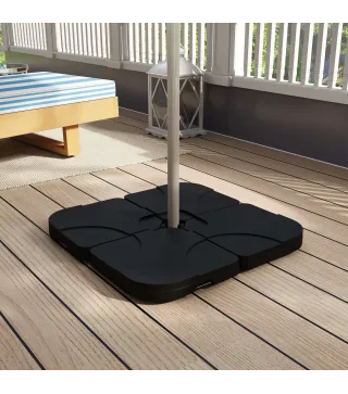 Conjunto de 4 Pesos Rellenables con Agua o Arena de HDPE para Sombrillas con Base Cruzada 50x50x7,5 cm c/u Negro