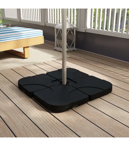 Conjunto de 4 Pesos Rellenables con Agua o Arena de HDPE para Sombrillas con Base Cruzada 50x50x7,5 cm c/u Negro