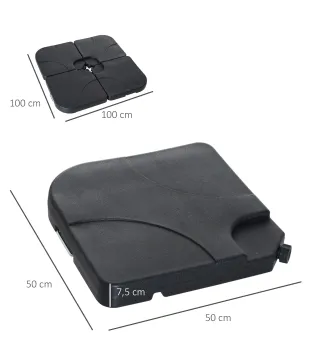Conjunto de 4 Pesos Rellenables con Agua o Arena de HDPE para Sombrillas con Base Cruzada 50x50x7,5 cm c/u Negro