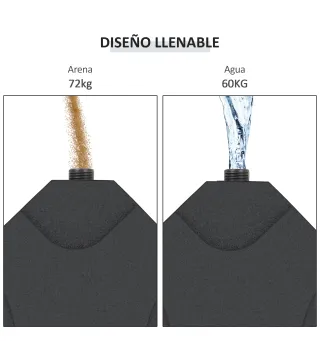 Conjunto de 4 Pesos Rellenables con Agua o Arena de HDPE para Sombrillas con Base Cruzada 50x50x7,5 cm c/u Negro