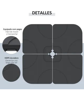 Conjunto de 4 Pesos Rellenables con Agua o Arena de HDPE para Sombrillas con Base Cruzada 50x50x7,5 cm c/u Negro