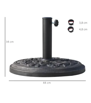Base para Sombrilla de Jardín de 12 kg Soporte de Parasol Redondo de Resina para Postes de 38mm/48mm Ø44x34 cm Bronce