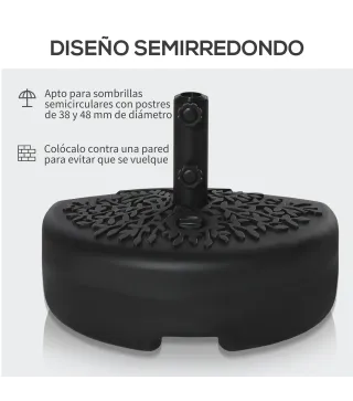 Base de Pared para Sombrilla Ø38/48 mm Soporte Semicircular de Parasol Rellenable de Arena 21 kg o Agua 18 kg para Jardín Patio